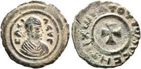 Anonymous, circa 359/60-450. Lepton (Bronze, 15 mm, 1.11 g, 11 h). BACI-ΛЄYC Draped male bust to right, wearing tight-fitting head cloth and circular ...