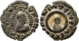 Ouzebas, late 4th-early 5th century. Multiple Lepton (Gilt Bronze, 17 mm, 1.35 g, 12 h). ✠OYΛZHBΛC CΛCIΛCΥC Draped bust of Ouzebas to right, wearing t...