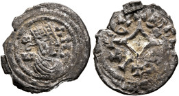 Ebana, circa 460s-480s. 3 Argyroi (Gilt Silver, 16 mm, 0.88 g, 4 h). Є-Β-ΛNΛ Draped bust of Ebana to right, wearing tiara and circular earring, all wi...