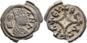 Ebana, circa 460s-480s. 3 Argyroi (Gilt Silver, 15 mm, 0.53 g, 12 h). Є-Β-ΛNΛ Draped bust of Ebana to right, wearing tiara and circular earring, all w...