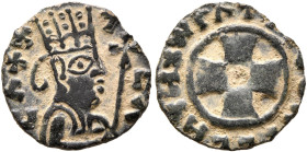 Anonymous, circa 460s-first quarter 6th century. Lepton (Gilt Bronze, 13 mm, 0.60 g, 9 h). CΛ X-Λ-C Λ Draped half-length male bust to right, wearing t...