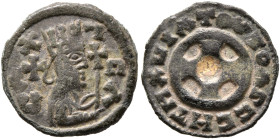 Anonymous, circa 460s-first quarter 6th century. Lepton (Gilt Bronze, 15 mm, 0.93 g, 3 h). CΛ X-Λ-C Λ Draped half-length male bust to right, wearing t...
