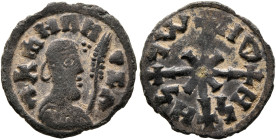 Ella Gabaz/Wazen Agad, circa late 550s-560s. Lepton (Gilt Bronze, 17 mm, 1.31 g, 6 h). ለአሐዘበዘ-ዐደለ ('lʼhzbzydl' = 'To please the peoples' in Ge'ez) Dra...