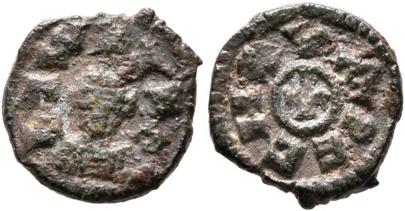 Joel, circa 590s-after 610. 'Lepton' (Bronze, 12 mm, 1.08 g, 12 h), an 'offstrik...