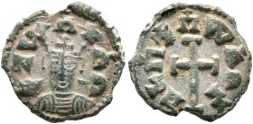Joel, circa 590s-after 610. Lepton (Bronze, 13 mm, 0.83 g, 6 h). ነገሠ አዐአለ ('ngs yoel' = 'King Yoel' in Ge'ez) Draped bust of Joel facing, wearing tigh...