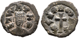 Joel, circa 590s-after 610. Lepton (Bronze, 12 mm, 0.65 g, 6 h). ነገሠ አዐአለ ('ngs yoel' = 'King Yoel' in Ge'ez) Draped bust of Joel facing, wearing tigh...