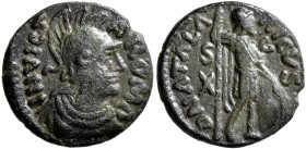 OSTROGOTHS. Athalaric, 526-534. Decanummium (Bronze, 17 mm, 2.69 g, 6 h), Rome. INVICT-A ROMA Helmeted and draped bust of Roma to right, wearing penda...