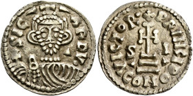 LOMBARDS, Beneventum. Sicard, 832-839. Solidus (Electrum, 23 mm, 3.75 g, 11 h). + SIC-ARDV• Crowned, draped and cuirassed bust of Sicardo facing. Rev....