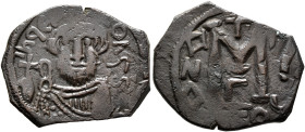ISLAMIC, Time of the Rashidun. Pseudo-Byzantine types. Follis (Bronze, 22 mm, 4.39 g, 6 h), imitating a follis of Constans II, uncertain mint, circa 2...