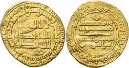 ISLAMIC, 'Abbasid Caliphate. Al-Mu'tazz, AH 251-255 / AD 866-869. Dinar (Gold, 22 mm, 4.10 g, 7 h), al-Shash, AH 253 = AH 867/8. ‘lā ilāha illā / Allā...