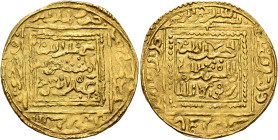 ISLAMIC, al-Maghreb (North Africa). Marinids. Abu Faris 'Abd al-'Aziz II, AH 796-799 / AD 1393-1397. Dinar (Gold, 28 mm, 4.71 g, 1 h), Hafsid type, Fa...