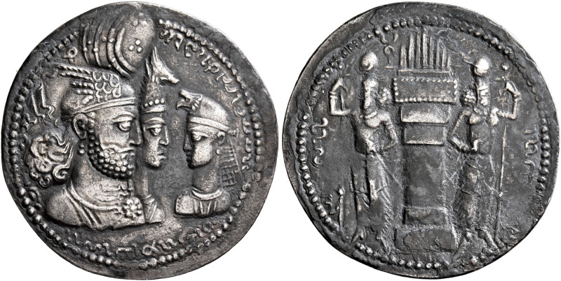 SASANIAN KINGS. Bahram II, with Queen and Prince 4, 276-293. Drachm (Silver, 28 ...