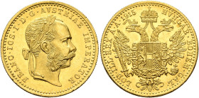 AUSTRIA. Kaisertum Österreich-Ungarn. Franz Josef I, 1867-1916. Dukat (Gold, 20 mm, 3.49 g, 12 h), Wien (Vienna), dated 1915, but a later restrike. FR...