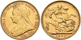 BRITISH, Hanover. Victoria, 1837-1901. Sovereign 1900 (Gold, 22 mm, 7.98 g, 12 h), London. VICTORIA•DEI•GRA•BRITT•REGINA•FID•DEF•IND•IMP• Crowned and ...