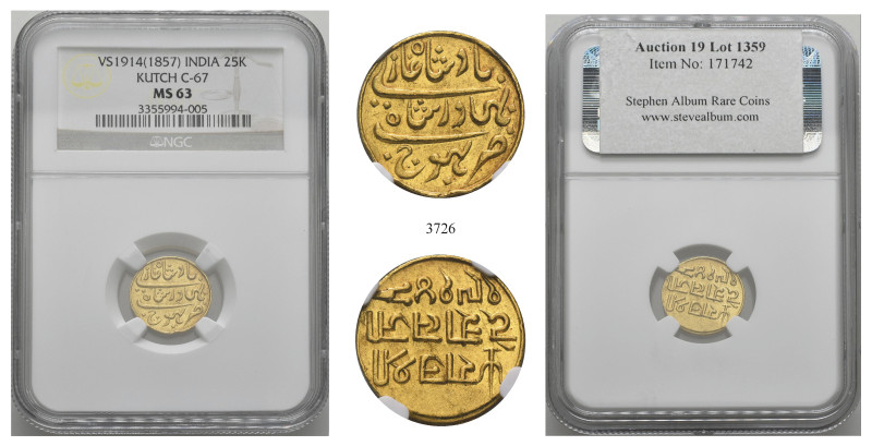 INDIA, Princely States. Kutch. 25 Kori (Gold, 15 mm, 4.50 g, 7 h), Bhuj, Desalji...