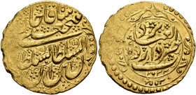 IRAN, Qajars. Fath 'Ali Shah, as Shah, AH 1212-1250 / AD 1797-1834. Toman (Gold, 24 mm, 4.61 g, 6 h), type W, Yazd, AH 1233 = AD 1816/7. The king’s na...