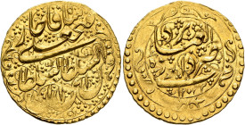 IRAN, Qajars. Fath 'Ali Shah, as Shah, AH 1212-1250 / AD 1797-1834. Toman (Gold, 24 mm, 4.61 g, 11 h), type W, Yazd, AH 1233 = AD 1817/8. The king’s n...