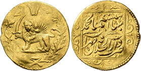 IRAN, Qajars. Muhammad Shah, AH 1250-1264 / AD 1834-1848. Toman (Gold, 19 mm, 3.43 g, 12 h), type T, Tehran, AH 1263 = AD 1846/7. Within a dotted circ...