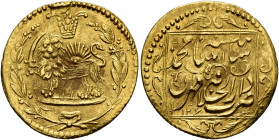 IRAN, Qajars. Muhammad Shah, AH 1250-1264 / AD 1834-1848. Toman (Gold, 20 mm, 3.44 g, 12 h), type T, Tehran, AH 1264 = AD 1847/8. Within a dotted circ...