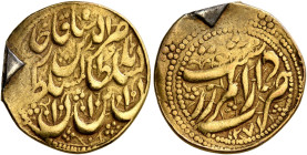 IRAN, Qajars. Nasir al-Din Shah, AH 1264-1313 / AD 1848-1896. Toman (Gold, 18 mm, 3.28 g, 3 h), type R, Rasht, AH 1271 = AD 1854/5. Within a dotted ci...