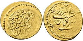 IRAN, Qajars. Nasir al-Din Shah, AH 1264-1313 / AD 1848-1896. Toman (Gold, 20 mm, 3.43 g, 4 h), type R, Rasht, AH 1273 = AD 1856/7. Within a circle, ‘...