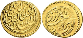 IRAN, Qajars. Nasir al-Din Shah, AH 1264-1313 / AD 1848-1896. Toman (Gold, 18 mm, 3.42 g, 4 h), type R, Rasht, AH 1278 = AD 1861/2. Within a circle, ‘...