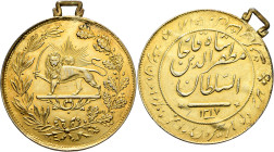 IRAN, Qajars. Muzzafar al-Din Shah, AH 1313-1324 / AD 1896-1907. Medal for valour (Gilt Silver, 38 mm, 16.37 g, 11 h), AH 1317 = 1899/1900. Within a d...