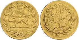 IRAN, Qajars. Ahmad Shah, AH 1327-1344 / AD 1909-1925. Half Toman SH 1329 = 1911 (Gold, 17 mm, 1.37 g, 6 h), Tehran. Lion and sun (Pahlavi coat of arm...