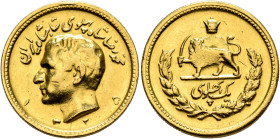 IRAN, Pahlavis. Muhammad Reza Shah, AH 1320-1358 / AD 1941-1979. Pahlavi SH 1325 = 1946 (Gold, 23 mm, 8.08 g, 12 h), high relief type, Tehran. Bare he...