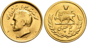 IRAN, Pahlavis. Muhammad Reza Shah, AH 1320-1358 / AD 1941-1979. 1/2 Pahlavi SH 1328 = 1949 (Gold, 19 mm, 4.04 g, 12 h), high relief type, Tehran. Bar...