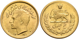IRAN, Pahlavis. Muhammad Reza Shah, AH 1320-1358 / AD 1941-1979. 1/2 Pahlavi SH 1330 = 1951 (Gold, 19 mm, 4.09 g, 12 h), Tehran. Bare head of Muhammad...