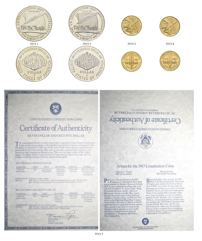 UNITED STATES. 1776-pres. Coin Set 1987 (Gold and Silver), on the 200th Annivers...