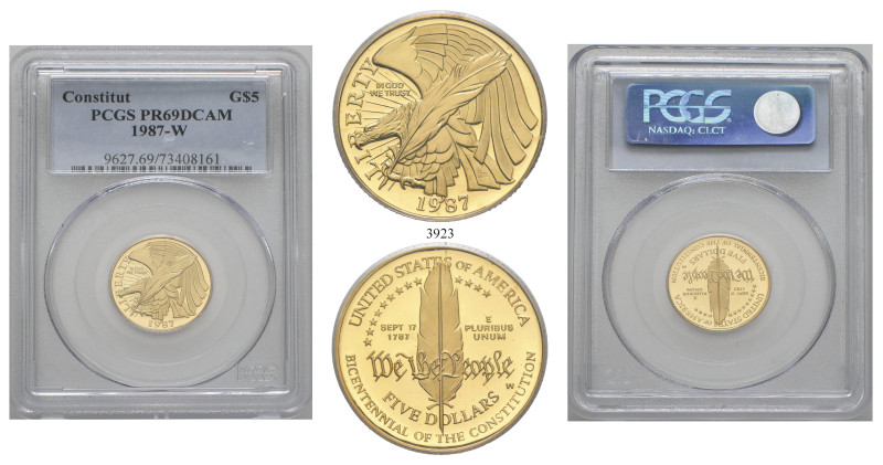 UNITED STATES. 1776-pres. 5 Dollars 1987 W (Gold, 21 mm, 8.36 g, 6 h), on the 20...