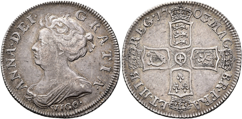 BRITISH, Stuart. Anne, 1702-1714. Shilling 1703 (Silver, 26 mm, 5.93 g, 6 h), Lo...