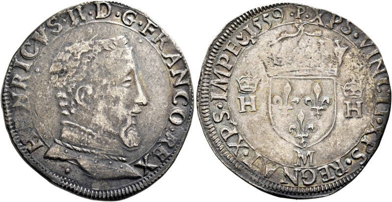 FRANCE, Royal. Henri II, 1547-1559. Teston (Silver, 30 mm, 9.30 g, 1 h), Toulous...