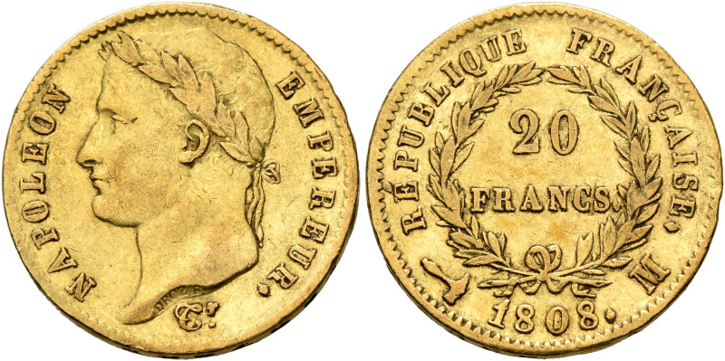 FRANCE, Premier Empire. Napoléon I, 1804-1814, 1815. 20 Francs 1808 M (Gold, 20 ...