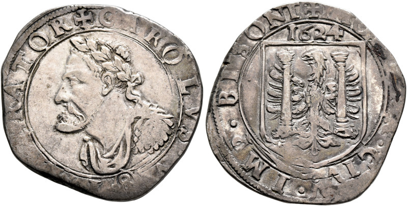 FRANCE, Provincial. Besançon. Teston 1624 (Silver, 28 mm, 7.84 g, 1 h). ✠CAROLVS...