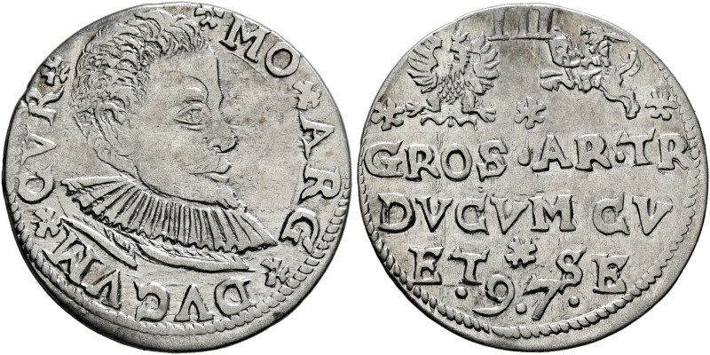 COURLAND. Duchy. Friedrich Kettler, 1587-1642. 3 Groschen 1597 (Silver, 21 mm, 2...