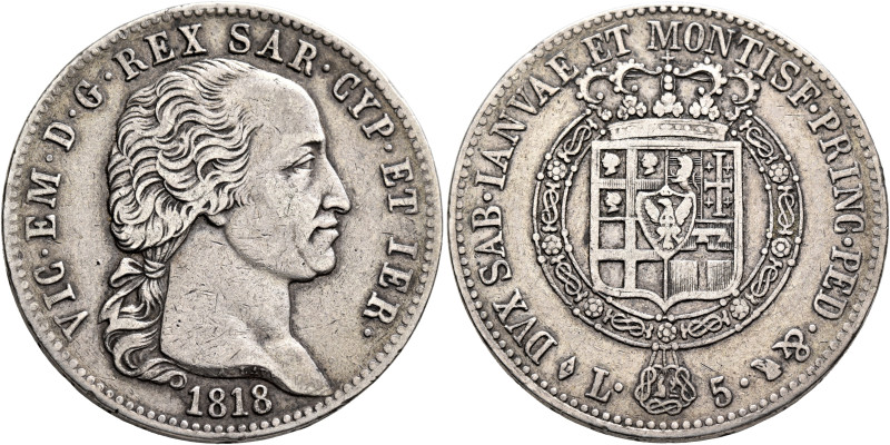 ITALY. Sardegna (Regno). Vittorio Emanuele I, 1814-1821. 5 Lire 1818 (Silver, 37...