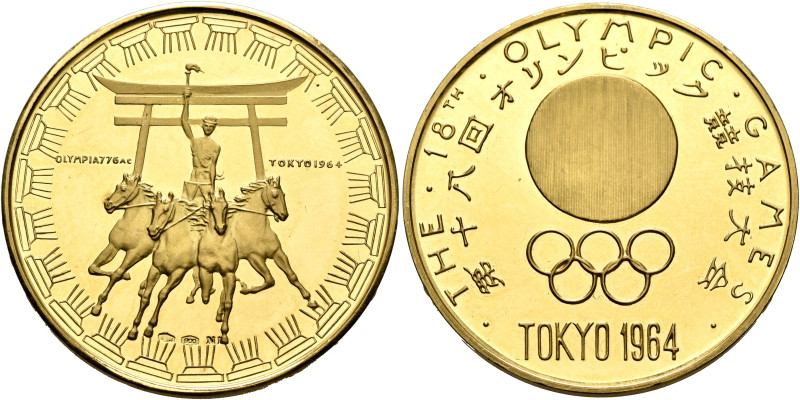 JAPAN. XVIII Olympiad in Tokyo. Medal 1964 (Gold, 32 mm, 17.61 g, 12 h), on the ...