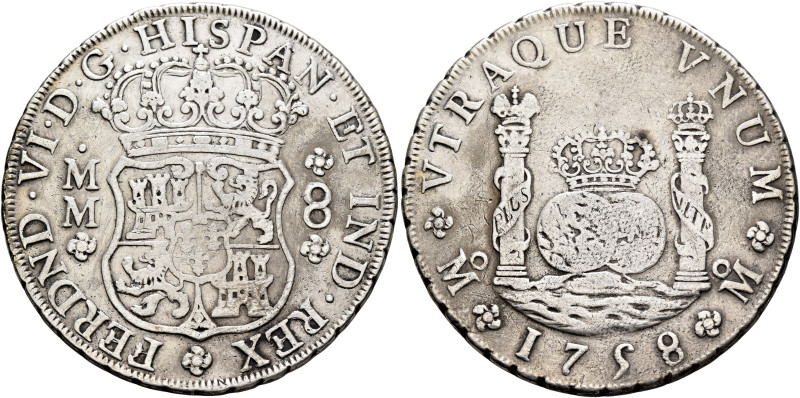 MEXICO, Colonial. Ferdinand VI, king of Spain, 1746-1759. 8 Reales 1758 (Silver,...