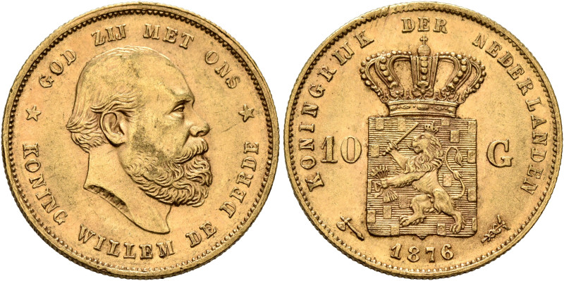 NETHERLANDS. William III, 1849-1890. 10 Gulden 1876 (Gold, 22 mm, 6.72 g, 6 h), ...