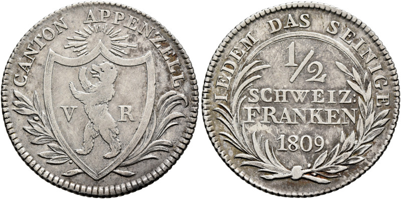 SWITZERLAND. Appenzell Ausserrhoden. Kanton. 1/2 Franken 1809 (Silver, 26 mm, 4....