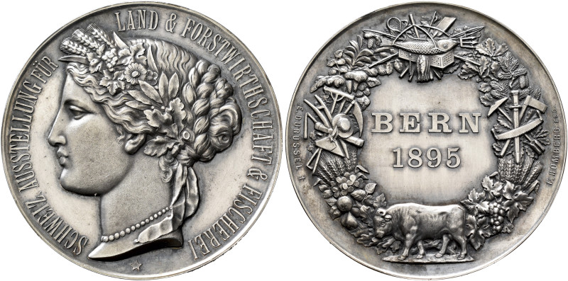 SWITZERLAND. Bern. Stadt. Medal 1895 (Silver, 50 mm, 51.06 g, 12 h), on the Agri...