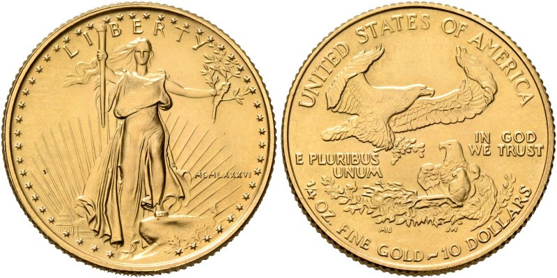 UNITED STATES. 1776-pres. 10 Dollars 1986 (Gold, 22 mm, 8.49 g, 6 h), American G...