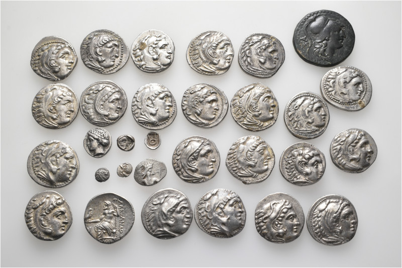 A lot containing 30 silver and bronze coins. All: Greek, mostly Alexander type d...