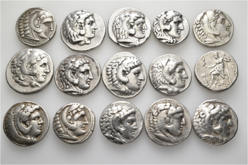 A lot containing 15 silver coins. All: Alexander III 'the Great' and his success...