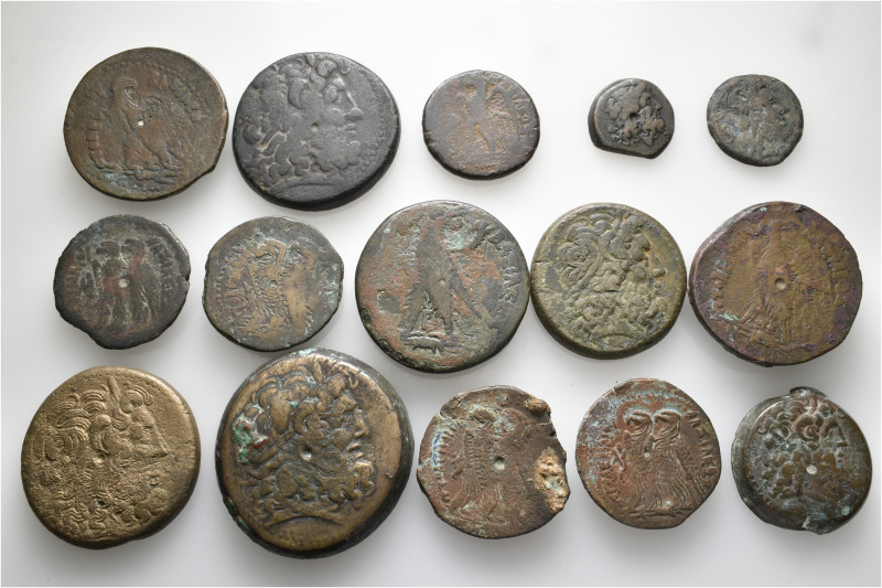 A lot containing 15 bronze coins. All: Ptolemaic Kings. Fine. LOT SOLD AS IS, NO...