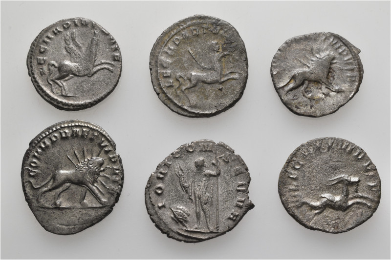 A lot containing 6 silver coins. All: Roman Imperial. Gallienus, mostly Legionar...