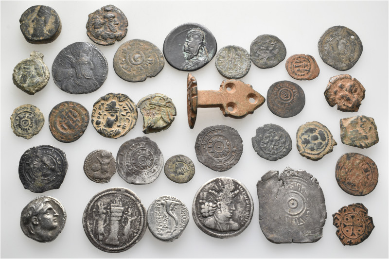 A lot containing 32 silver and bronze items. Including: Greek, Oriental Greek, C...